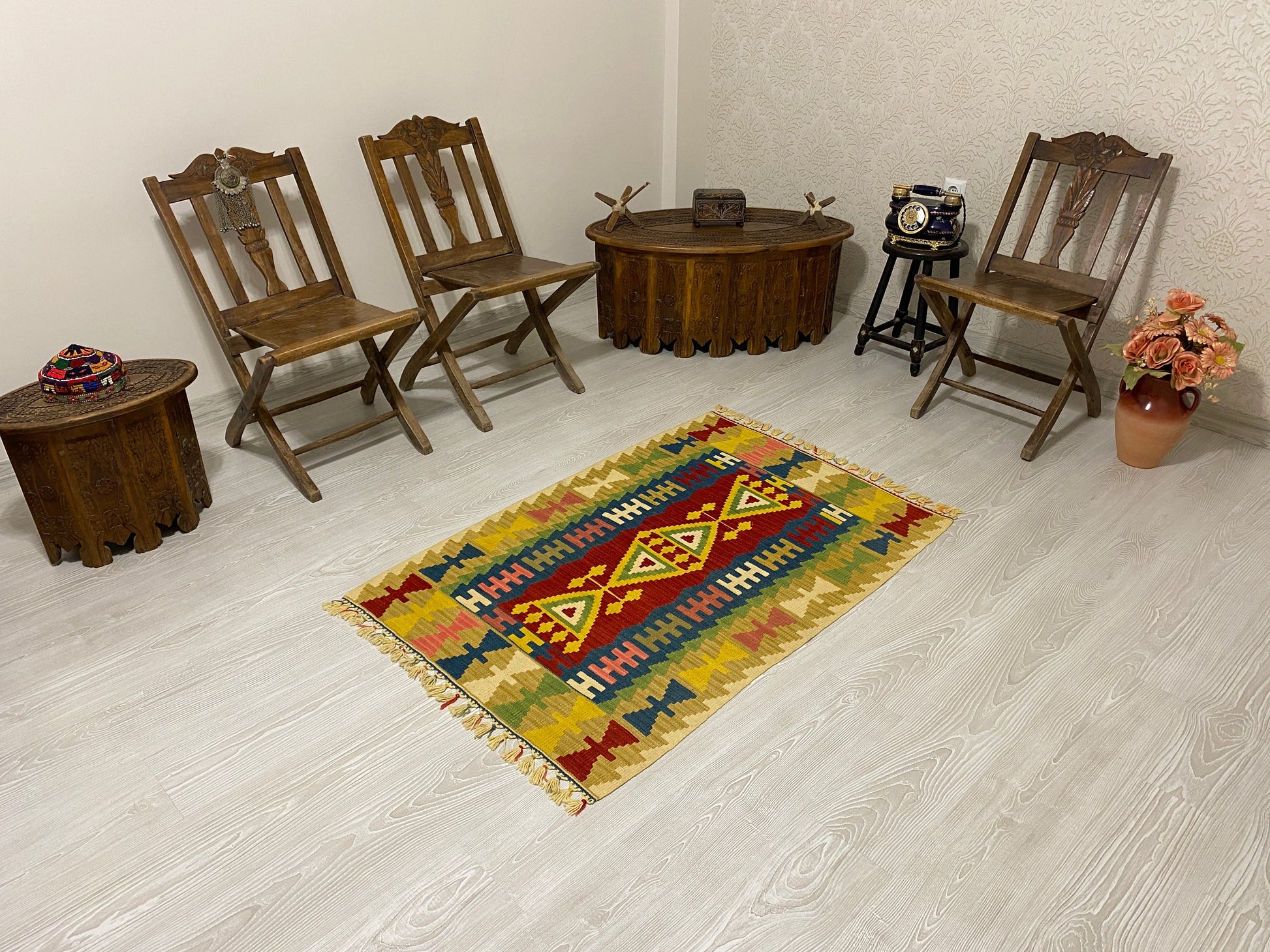 Yellow New Turkish Kayseri Gomurgen Kilim Rug - Kilim Art Gallery