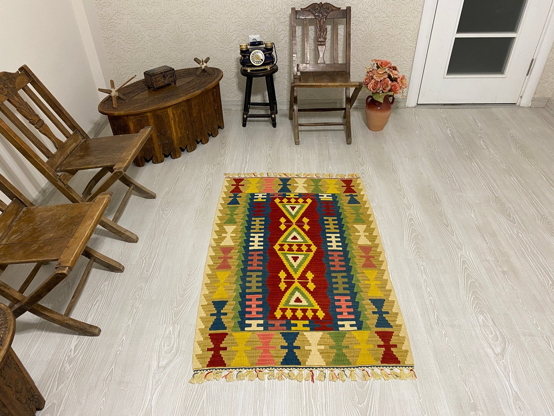 Yellow New Turkish Kayseri Gomurgen Kilim Rug - Kilim Art Gallery